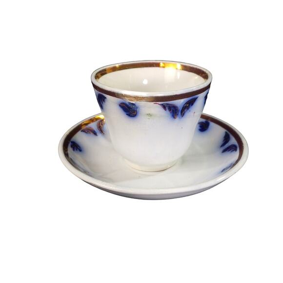 Antique Blue Flow Cup and Saucer Metallic Trim Soup Cup - Picture 1 of 8
